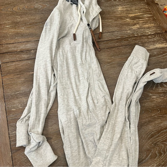 Naketano Light Gray Hooded Romper with Rope Drawstring - Picture 2 of 13